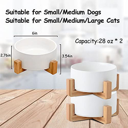 Petygooing Ceramic Dog Cat Bowl Set with Stand, Pet Dog Food and Water Dish,Medium Pet Bowls Anti Slip Set of 2 Cat Bowls-White Pet Food Bowl- Small Medium Size Pet (28 OZ /3.6 Cups) - color: White, size: Medium Size Dog Bowls 850ML*2