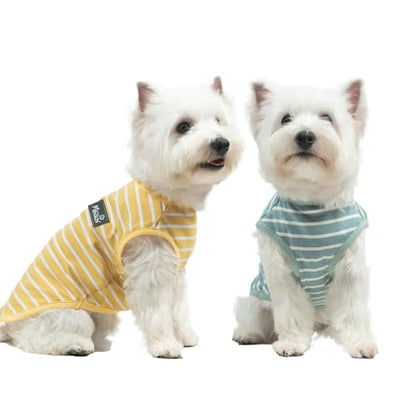 MIHACHI Dog Shirts Cotton Striped T-Shirt, Summer Pet Clothes for Small Dogs, 2-Pack Soft Puppy Apparel Cat Tee, Sleeveless Lightweight, Quick Dry, Breathable,Stretchy, Blue Yellow S - color: Green & Yellow, size: Small