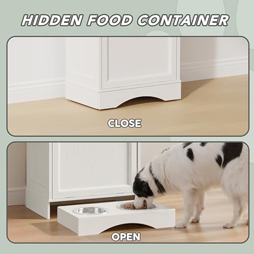 FIMELLO 21 ''WX 13''DX39''H Dog Feeding Station with 2 Feeding Bowls, Tilt-Out Dog Food Storage Cabinet with Drawer,Pet Feeder Cabinet,White Grain - color: White Grain, size: 21 inches