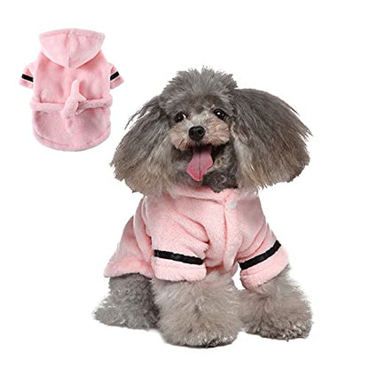 Dog Bathrobe for Small Dogs Winter Luxury Soft Flannel Thickened Hooded Pajamas Quick Drying and Super Absorbent Dog Bath Towel Soft Pet Nightwear for Puppy Small Dogs Cats,Pink - size: S