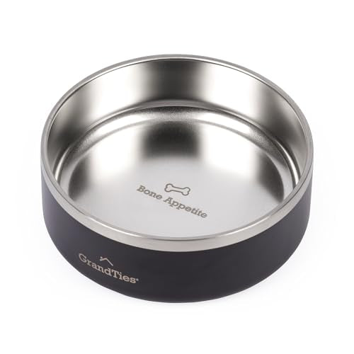 GrandTies Stainless Steel Engraved Pet Bowl | Reusable BPA-Free Insulated Pet Bowls | Large Heavy Duty Non Skid Spill Proof Dog Bowl | Outdoor Dog Water Bowl (24oz, Midnight Black) - color: Midnight Black, size: 24oz