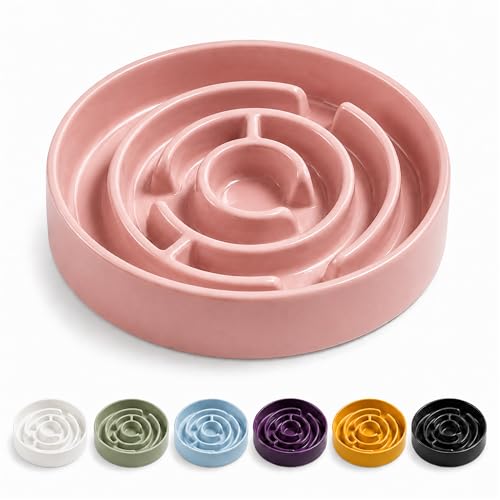 Ceramic Slow Feeder Dog Bowls with Anti-Slip, Slow Feeder & Non-Slip Design, Boredom and Anxiety Reducer, Suitable for All Breed Dogs and Cat (Ceramic-Pink) - color: Ceramic-Pink
