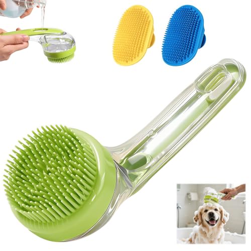3 Pack Dog Bath Brush, Grooming Scrubber Shampoo Brush, Bubble Maker Paw Washer, Massage Brush for Short & Long Hair/Dog Owners