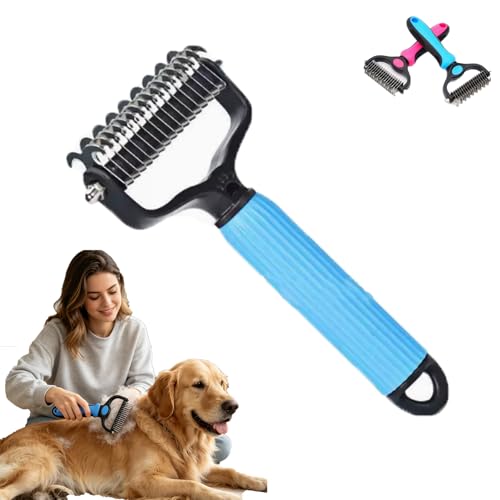 Licklo Pet Hair Remover – Double Sided Undercoat Rake & Dematting Comb For Dogs And Cats, Detangling Tool For Matted Fur, Ideal For Medium Or Long Haired Breeds (Blue, Small) - color: Blue, size: Small