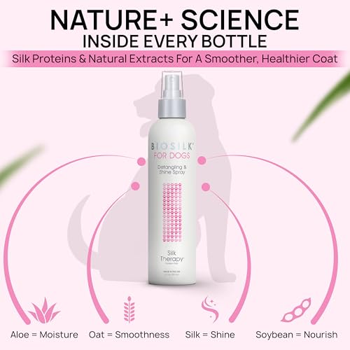 BioSilk for Dogs Silk Therapy Detangling and Shine Protecting Spray, pH Balanced Leave-In Mist with Silk and Vitamins for Dematting, Paraben-Free, All Coats and Breeds, 8 Fl Oz - size: 8 Fl Oz (Pack of 1)