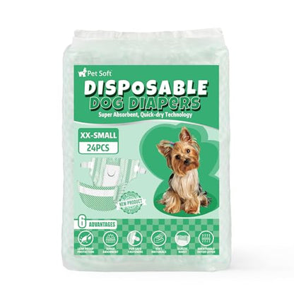 Pet Soft Female Dog Diapers - Disposable Puppy Diapers for Dogs & Cats, Ultra Absorbent Doggy in Heat Period or Urine Incontinence, 24pcs (XXS, Green) - size: XX-Small