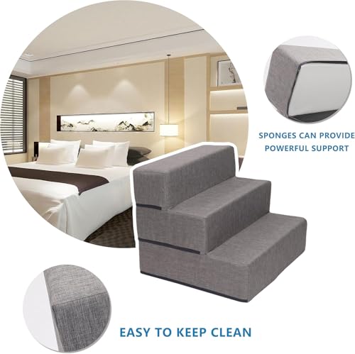 Elevon Dog Stairs for Bed 18" H, 3-Step Dog Steps for High Bed and Couch, Pet Steps for Small Dogs and Cats, Non-Slip Balanced Pet Ramp Indoor, Grey - style: 3-Step/ Gray