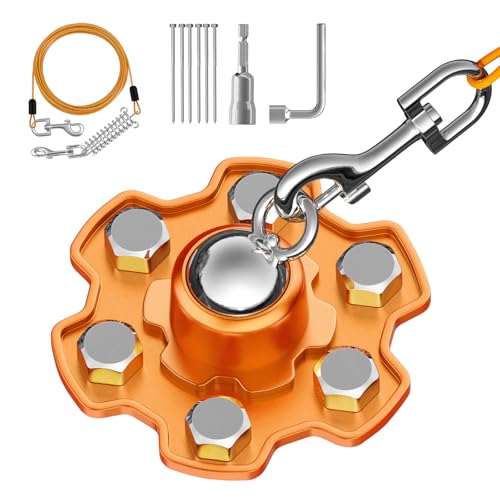 Dog Tie Out Stake and Cable, 360° Swivel Stake No Tangle, Heavy Duty Tether for Yard with 20 ft Cable, 6 Screw, Dog Runner Holds up to 180 lbs of Pull Force for Outside Camping Yard, Orange - style: Dog Stake+20ft Cable/180lbs