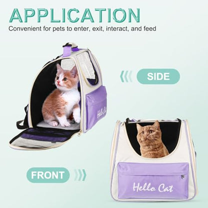 Cat Backpack Carrier, Large Space & Breathable, Ventilated Mesh Design Pet Backpack for Cats or Small Dogs, Intended for Hiking/Camping/Traveling (Purple, 14.6"x9.8"x13.4") - color: Purple
