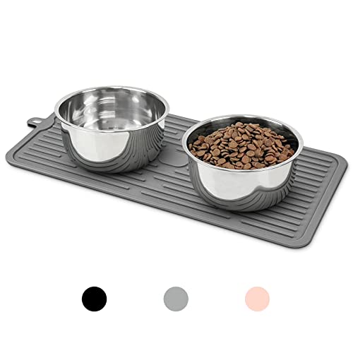 Ptlom Pet Placemat for Dog and Cat, Mat for Prevent Food and Water Overflow, Suitable for Medium and Small Pet, Grey, Silicone - color: Grey
