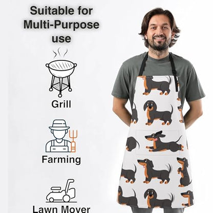 Dog or Paw Apron - 33" x 28" Large with 26" Waist Ties, Lightweight, with 2 Pockets for Your Cooking Essentials - style: Dachshund