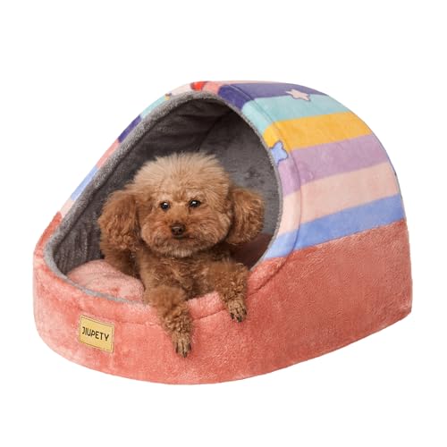 Jiupety Cute Cat Beds for Indoor Cats, Cat Cave Bed for Kittens, Hideaway Cat House for Cats & Small Dog with Anti-Slip Bottom, Washable Removable Cushion, L(19"x17"x16"), Rainbow - color: Rainbow, size: Large