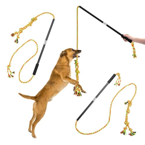 Interactive Flirt Pole Toy for Dogs Chase and Tug of War,Durable Teaser Wand with Pet Fleece Rope Tether Lure Toy to Outdoor Exercise & Training for Small Medium Large Dogs (Black) - color: black
