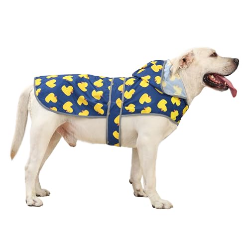 Dog Raincoat, Waterproof Dog Rain Jacket with Hood, Adjustable Rain Coat Poncho with Reflective Strips & Leash Hole for Large Medium Small Dogs Puppies, Lightweight Pet Clothes - color: Navy Blue Duck, size: X-Large