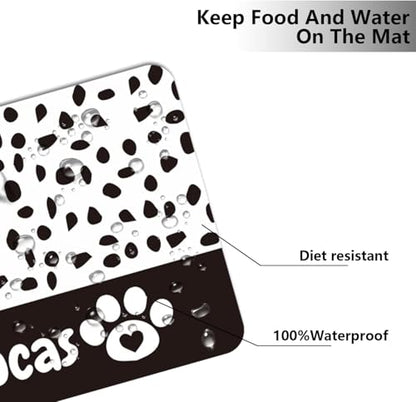 Personalized Dog & Cat Food Mat with Name | Waterproof PU Pet Bowl Mat | Non-Slip Rubber Bottom | Easy Clean | 3 Sizes (24"×16", 30"×20", 36"×24") | (Black paw Prints) - color: Black paw prints