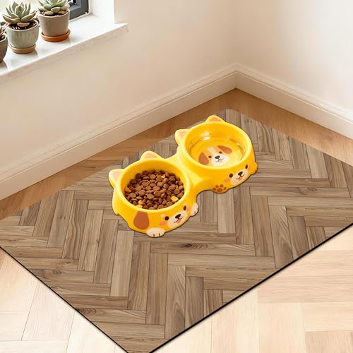 Pet Feeding Mat for Floors Waterproof Dog Mat for Food and Water Absorbent Quick Dry Non Slip mat for Cat Bowls - color: Wooden, size: 24"L x 16"W