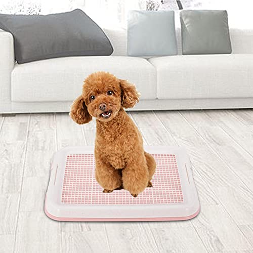 Dog Potty Toilet Training Tray Dog Potty Pan Removable Easy to Clean with Secure Latch Indoor Potty Trainer Corner for Small Dogs Puppies, Pink