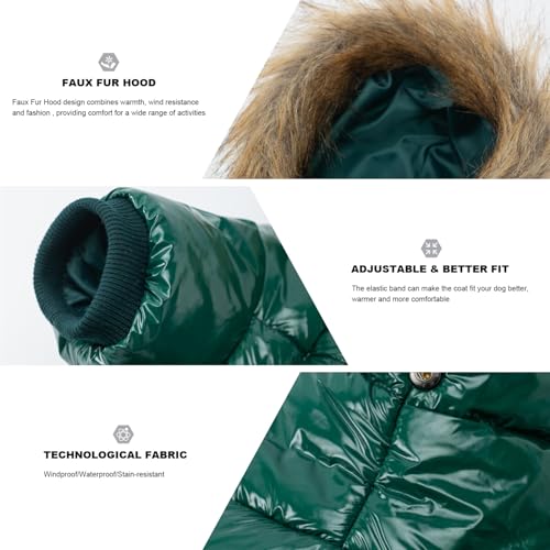 PINA Dog Winter Coat with Large Faux Fur Hood, Windproof and Warm, Suitable for Small to Large Dogs, Green, XXL - color: Green, size: XXL(chest:25.5in)