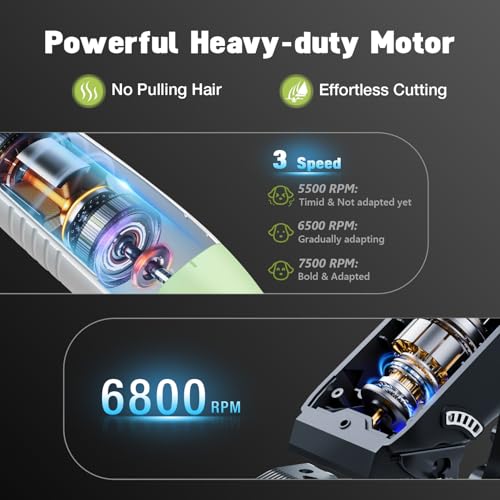 Dog Grooming Kit, Dog Clippers for Grooming for Thick Heavy Curly Coats, Low Noise Pet Paw Trimmer with Qiuet Nail Grinder Rechargeable Stainless Steel Hair Trimmer for Dogs Cats