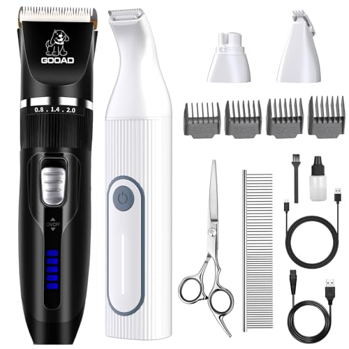 Dog Clippers Grooming Kit Hair Clipper -4 in 1Low Noise -Rechargeable-Cordless Quiet Paw Trimmer Nail Grinder, Trimmer Grooming for Thick Hair&Coats,Pet Shaver for Small and Large Dogs Cats - color: Black & White
