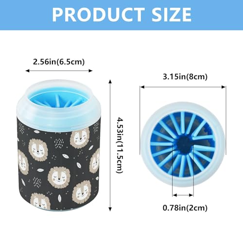 Lion Leaf Black Pattern Dog Paw Cleaner Cup with Soft Silicone Brush, Small Lightweight Portable Muddy Paw Washer for Dogs, Easy to Use Pet Foot Cleaner