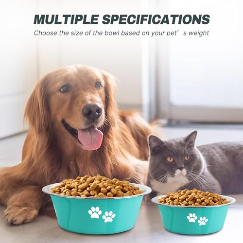 Stainless Steel Dog Bowls, Nonslip Rubber Bottom No Spill Proof Skid Metal Insulated Dog Bowls for Large Medium Small Breed Dogs (Green, 8.5 Cups/71 OZ) - color: Green, size: 8.5 Cups/71 OZ