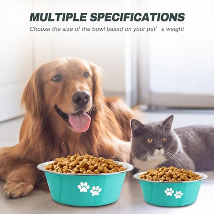 Stainless Steel Dog Bowls, Nonslip Rubber Bottom No Spill Proof Skid Metal Insulated Dog Bowls for Large Medium Small Breed Dogs (Green, 8.5 Cups/71 OZ) - color: Green, size: 8.5 Cups/71 OZ