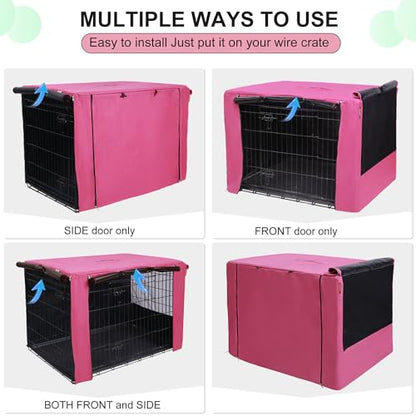 HiCaptain Breathable Dog Crate Cover 42 Inch, Durable Heavy Duty Kennel Cover for Dogs, Dual Zippered Panels, Windproof Waterproof UV-Resistant, Pink - color: Pink, size: 42.0"L x 28.0"W x 30.0"H