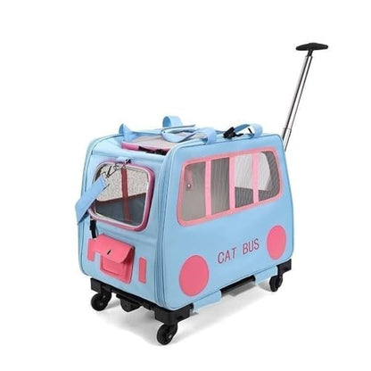 2-in-1 Soft-Sided Pet Travel Bag, Rolling Cat Carrier with Wheels, Large Pet Trolley, Mobile Pet Cage for Small and Medium Dogs and Cats(Blue) - color: Blue