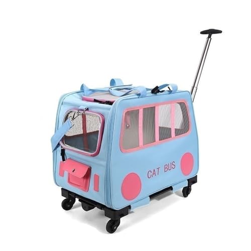 2-in-1 Soft-Sided Pet Travel Bag, Rolling Cat Carrier with Wheels, Large Pet Trolley, Mobile Pet Cage for Small and Medium Dogs and Cats(Blue) - color: Blue