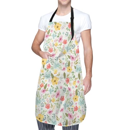 Sweetshow Cute Dog Apron with 2 Pockets and Adjustable Neck Waterproof Kitchen Cooking Dog Grooming Aprons for Women Men - color: Watercolor Flower