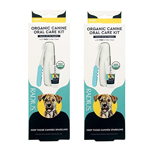 RADIUS USDA Organic Dental Solutions Puppy Kit 2 Units, Kit Includes 1 Dog Toothbrush & 1 0.8oz Toothpaste, Ultra Soft Bristle & Non Toxic Toothpaste for Dogs, Designed to Clean Teeth, Xylitol Free - style: Puppy - Pack of 2