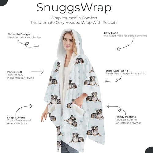 E&S Pets Sherpa Wearable Blanket Hoodie for Women – Soft Fleece Snuggs Wrap – 32 Dog & Cat Breeds – Warm Pet Lover Gifts - color: Australian Shepherd