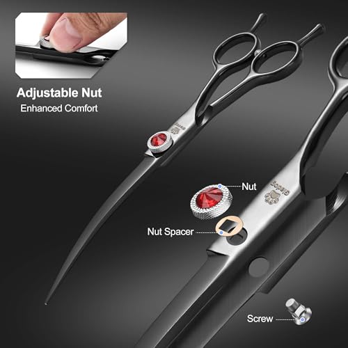 GLADOG 17.8cm(7인치) 전문 강아지 그루밍 가위 키트, 그루밍용 티타늄 강아지 가위, 그루밍을 위한 튼튼한 강아지 가위, 강아지용 6-in-1 애완동물 그루밍 가위 (프로 블랙) - style: 프로 블랙