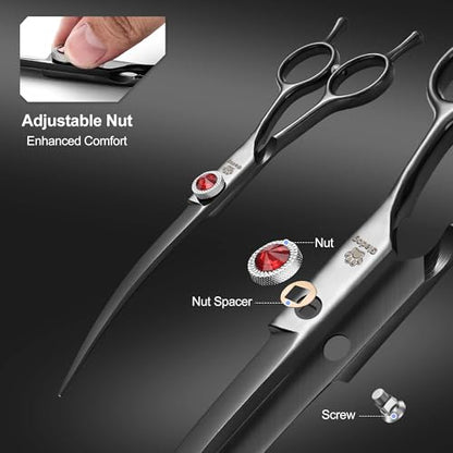 GLADOG 17.8cm(7인치) 전문 강아지 그루밍 가위 키트, 그루밍용 티타늄 강아지 가위, 그루밍을 위한 튼튼한 강아지 가위, 강아지용 6-in-1 애완동물 그루밍 가위 (프로 블랙) - style: 프로 블랙