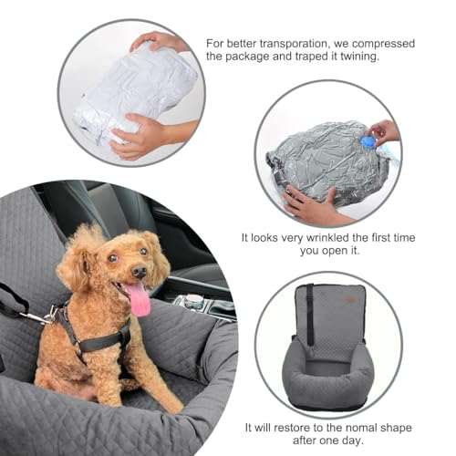 Dog Car Seat for Small Medium Dogs Up to 40lbs, Detachable Washable Soft Pet Booster Travel Bed for Front & Gray Seat with Safety Leash Belt - color: Gray