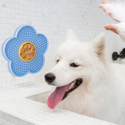 Silicone Lick Mat with Suction Cups Flower Shape Slow Feeder Pad for Dogs Cats Grooming Bathing - color: Blue