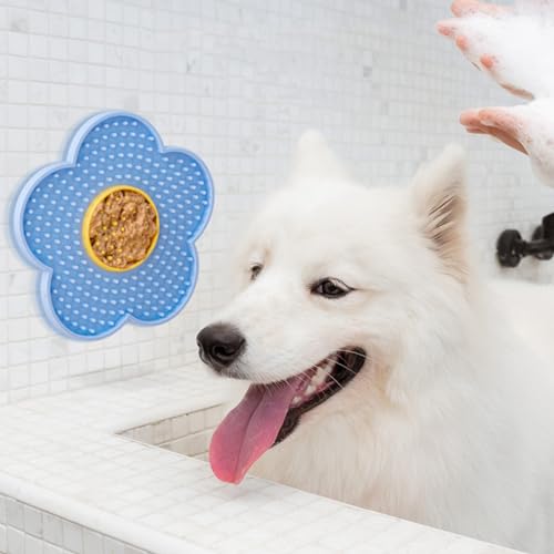Silicone Lick Mat with Suction Cups Flower Shape Slow Feeder Pad for Dogs Cats Grooming Bathing - color: Gray