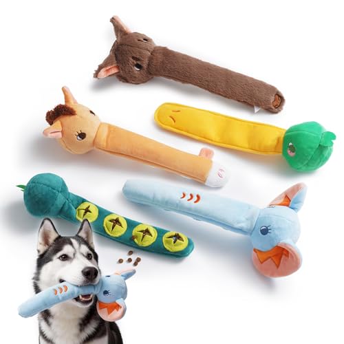 Nocciola Dog Squeak Toys 5pcs, Dog Toys to Keep Them Busy for Aggressive Chewers, Hide and Seek Crinkle Dog Toy for Large Dogs, Long Face Wild Animals Playground Series - style: 5Pcs