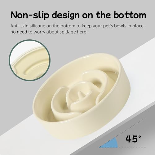 Havniva Ceramic Slow Feeder Dog Bowls, 0.9 Cups Dog Bowl Slow Feeding for Small Breed, 6.1inch Puzzle Dog Food Bowl Slow Feeder Non-Slip Anti-Gulping and Anti-Choking Reduces Bloating - color: 1 x Light Yellow-A, size: 6.1inch-New