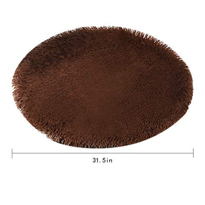 31 Inch Plush Dog Bed Mat Warm Fluffy Round Puppy Crate Pad with Anti-Slip Waterproof Bottom Soft Comfy Pet Kennel Mat for Small and Medium Dogs Sleeping(Dark Coffee) - color: Dark Coffee, size: 31 Inch