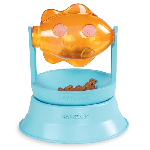 Catstages 2-in-1 Spinning Fish Treat Dispenser Cat Toy, Interactive Puzzle Feeder & Cat Ball Track Add-On, Blue - color: Spinning Fish