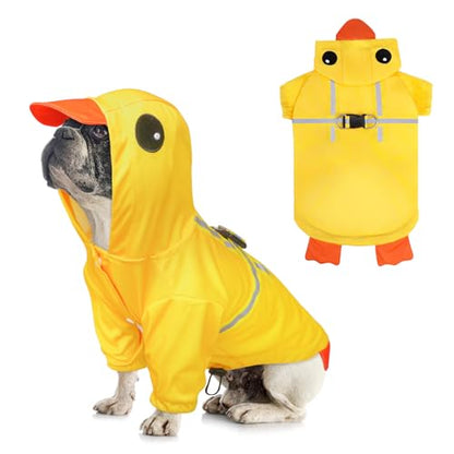 BEAUTYZOO Dog Raincoat Hooded Slicker Poncho, Waterproof Windproof Rain Jacket Hood with Harness Built in, Adjustable Reflective Duck Design Rain Coats for Small Medium Dogs Puppies, Yellow Size M - color: Yellow Duck, size: M(Back 15", Chest 22.5", Neck