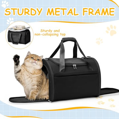Cat Carrier Soft, Pet Dog Carrier Soft-Sided Airline Approved, Pet Travel Carrier Up to 20lbs, Collapsible Cat Carrier Dog Carrier for Medium Cats Small Dogs, Black - color: Black