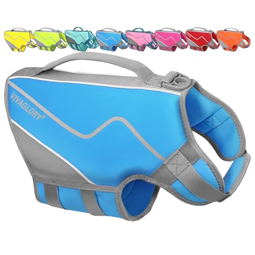 VIVAGLORY Neoprene Dog Life Vest, Dog Life Jacket for Swimming & Boating, Buoyancy & Comfort for Puppy Doggy, Swimming Vest with Handle, M, Cyra Blue | High Visibility Adjustable for Doggy Cat Puppy, Lifejacket with Leash Ring & Handle for Swimming & Boat