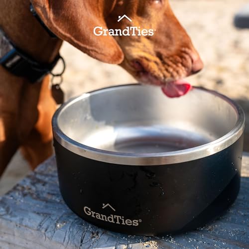 GrandTies Stainless Steel Dog Bowl | Engraved Reusable BPA-Free Insulated Cat & Dog Bowls | Large Heavy Duty Non Skid Spill Proof Bowl | Outdoor Dog Water Bowl (42oz, Midnight Black) - color: Midnight Black, size: 42oz