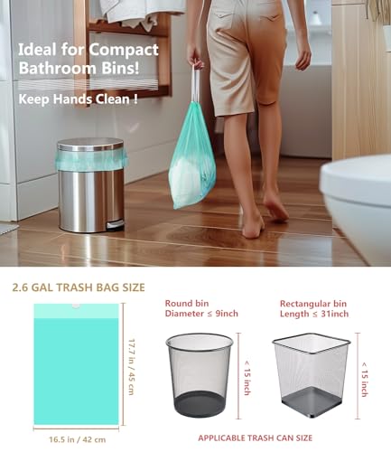 AYOTEE Small Trash Bag, 2 Gallon Trash Bag Drawstring Compostable Trash Bags, 50 Count Small Garbage Bags Bathroom Trashbags Compost Bags Waste Basket Liners for Bathroom, Office, Pet (Green)