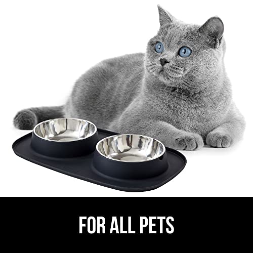 GORILLA GRIP Dog Bowl Set with Slip Resistant Silicone Feeding Mat, Food Grade 304 Stainless Steel Bowls, BPA Free, High Edge Spill Containment, Dishwasher Safe, Finger Notch Removal, 2 Cup, Black - color: Black, size: 2 Cup Bowls