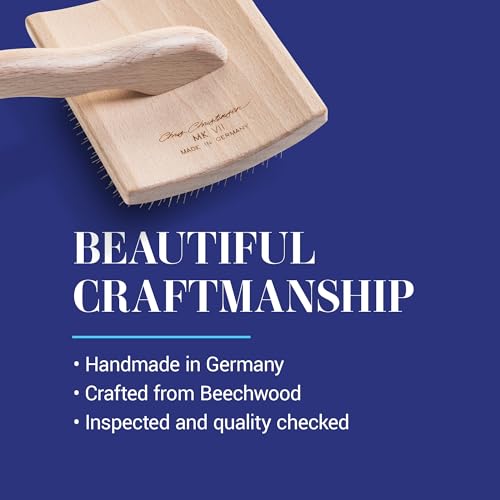 Chris Christensen Mark VII Curved Back Slicker Brush for Dogs, 12mm Pins, Groom Like a Pro, Handcrafted Lightweight Beechwood Ergonomic Handle, Stainless Steel Pins, A5VII, Large. Made in Germany. - size: Mark VII Large Curved Back