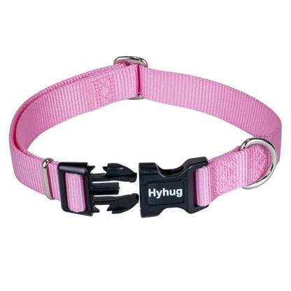 Hyhug Heavy Duty Dog Collar for Medium Dogs, Pink| Quick Release Nylon, Adjustable No-Pull Training & Everyday Walk(Medium, Bonbon Pink) - color: Bonbon Pink, size: Medium
